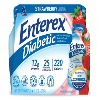 Enterex ic Strawberry Flavor, tional Meal Replacement Shake for People with es, Can Help Manage Blood Sugar, 8 fl oz, 6 Pack