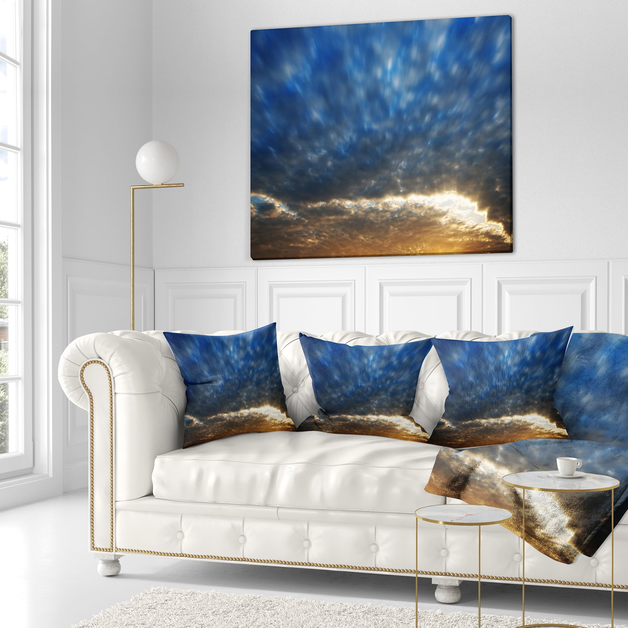 Designart Dramatic Blue and Brown Skies - Modern Seascape Throw Pillow - 16x16