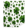 thumbnail image 4 of Clover Print Flannel Throw Blanket, Green Four-Leaf Clovers on White Background, 280GSM Soft Polyester Fabric, Modern Style for Home Decor, All-Season Cozy Cover, 4 of 6
