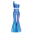 thumbnail image 4 of iiniim Metallic Sequins Jazz Dance Outfits for Girls 2pcs Ruffle Crop Top with Slit Flared Pants Prom Party Wear Royal Blue 14, 4 of 7