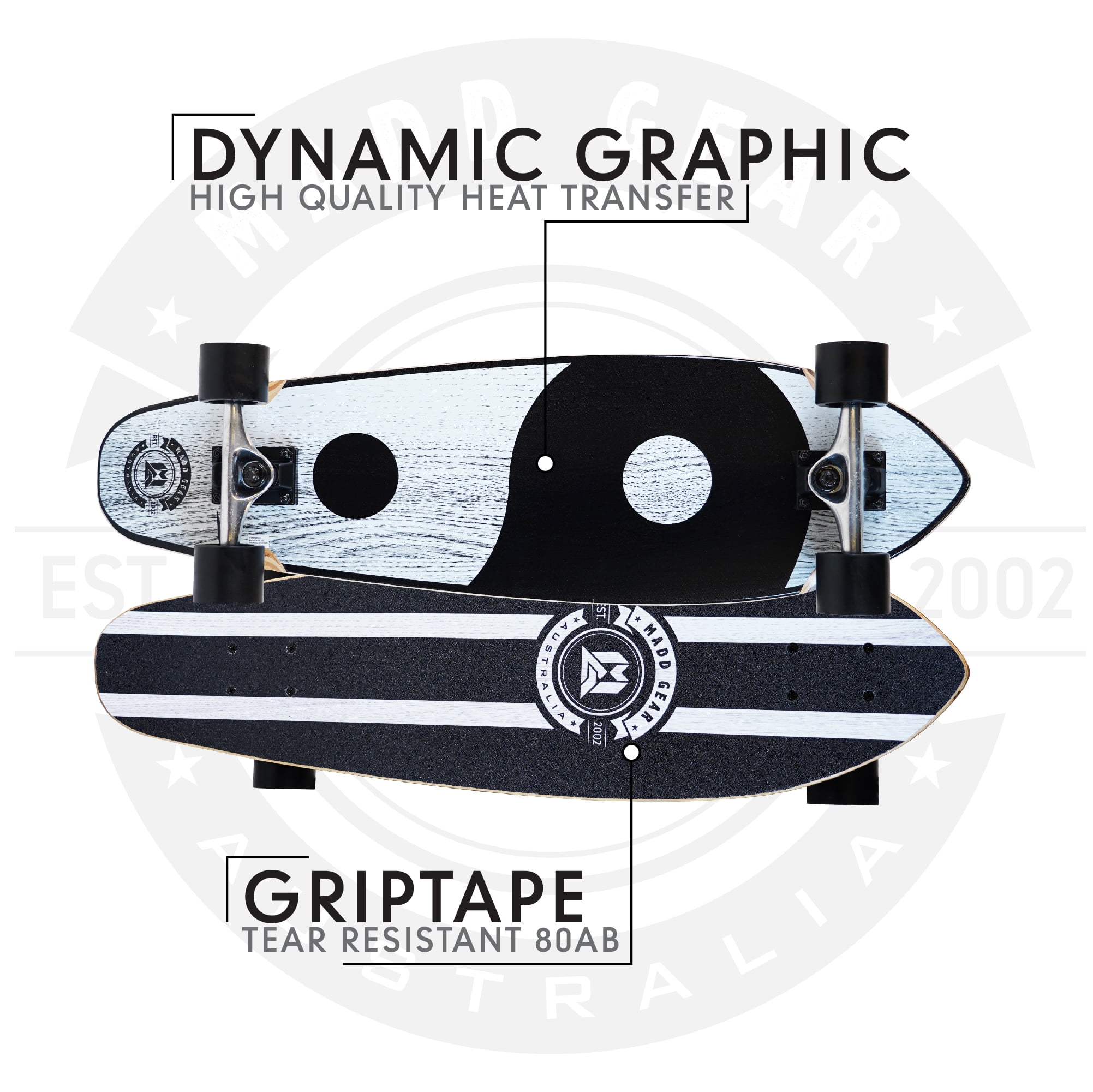 Madd Gear 32" Cruiser Skateboard - Balance- 62mm Wheels with ABEC 7 Bearings