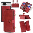 thumbnail image 1 of K-Lion for Google Pixel 7 Flip Wallet Case, PU Leather Purse Case Large Capacity 13 Card Slots Zipper Pocket Kickstand Magnetic Detachable Case Cross Body Shoulder Strap Shockproof Case, Red, 1 of 8