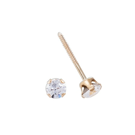 Girls' 14kt Yellow Gold Clear Round CZ Stud (Best Way To Clean Earrings)