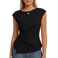 thumbnail image 2 of Womens 2026 Spring Short Sleeve Tops Dressy Casual Crew Neck Peplum Shirts Trendy Tunic Blouses with Knot Black 2XL, 2 of 5