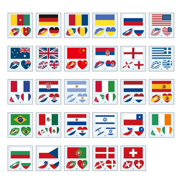 116pcs Bandera Mundial Pegatinas Tatuajes Temporales Transferencia Patriótica Cara Calcomanías