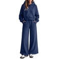 thumbnail image 2 of Tqcoqu Women's Solid 2 Piece Tracksuit,Cropped Hoodie Sweatshirt & Elastic Waist Wide Leg Sweatpants,Casual Streetwear Loungewear Outfit Set,Navy Women's S-XXL, 2 of 8
