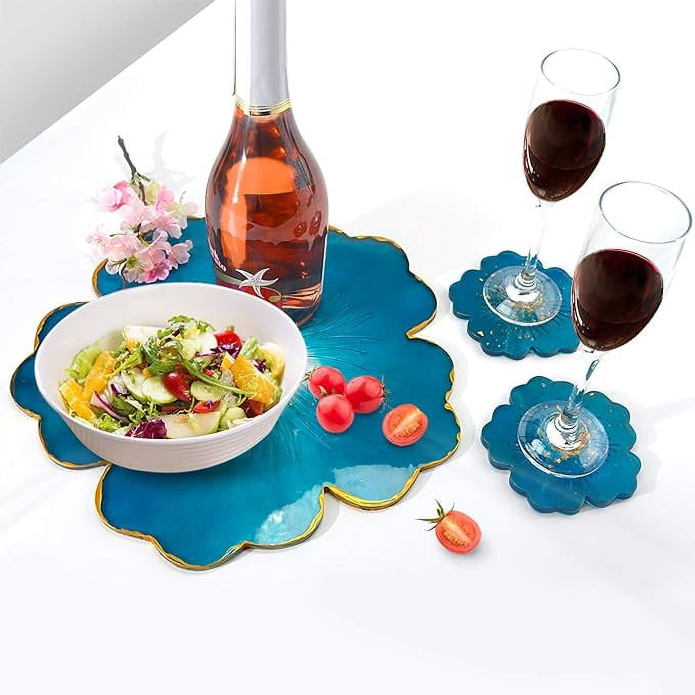 6 PCS Silicone Resin Molds, 1PCS Large Resin Tray Mold and 5PCS Coaster Molds for Resin Casting, Flower Shape Epoxy Resin Casting Molds for DIY, Home Decoration, Table Wine Tray