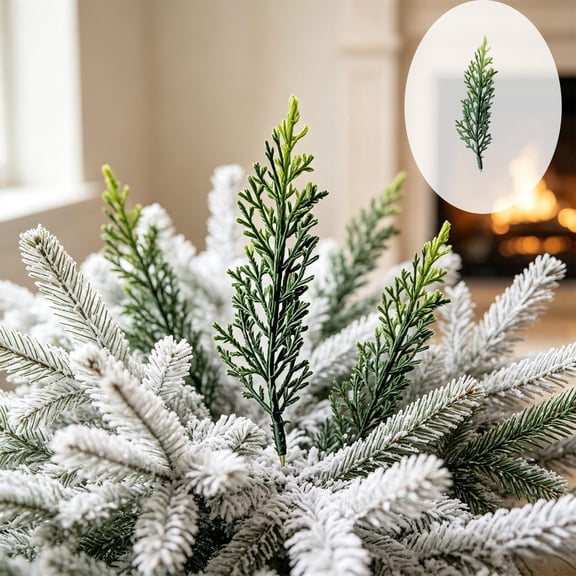 Miwamany 4.72 inch Winter Artificial Green Leaves Branches Christmas Picks for Vase Filler Wreath Home Table Mantel Holiday Indoor Decor