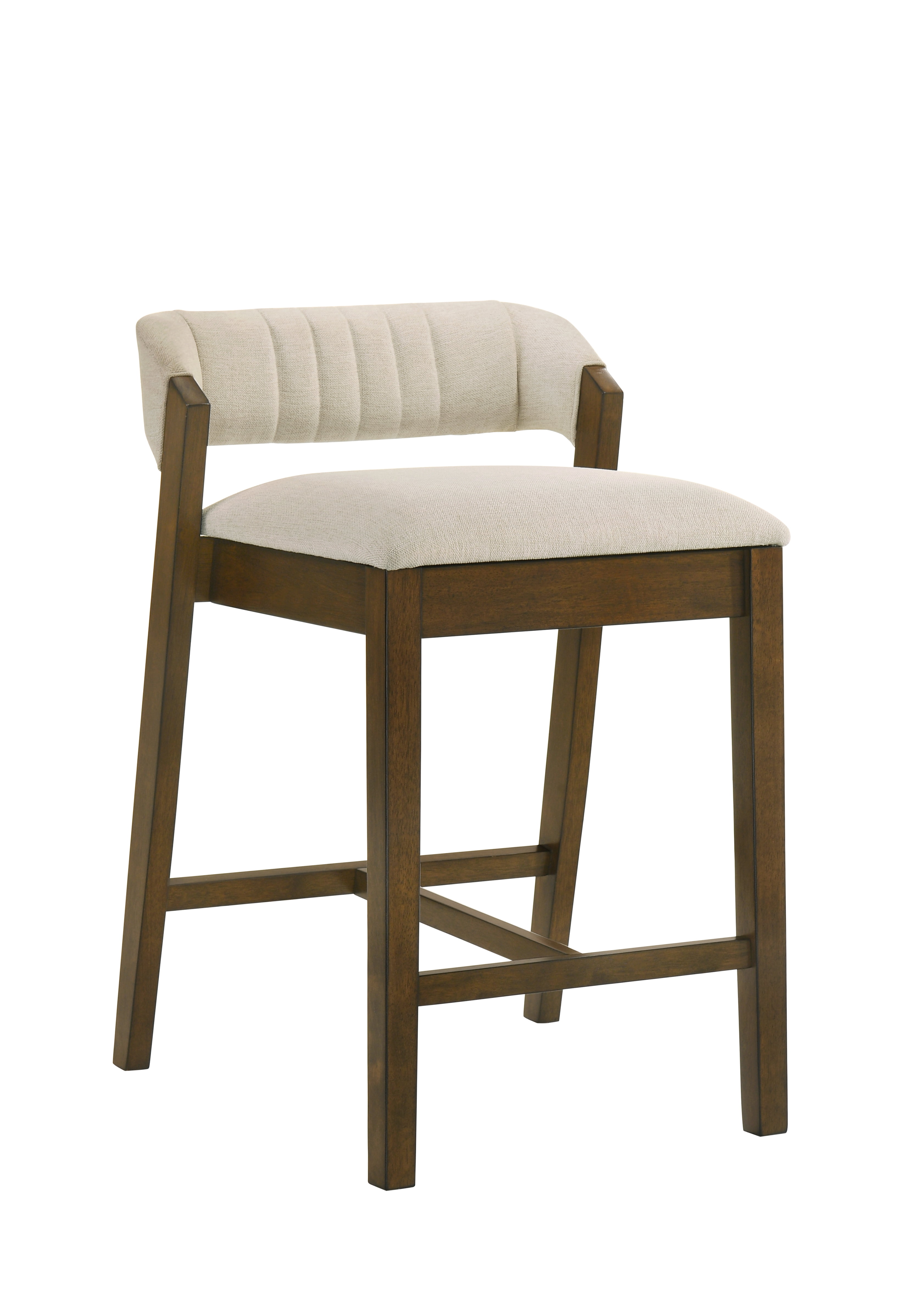Landyn 30 in. Sepia Brown Bar Height Rubberwood Barstool with Ecru Fabric Seat - Set of 2