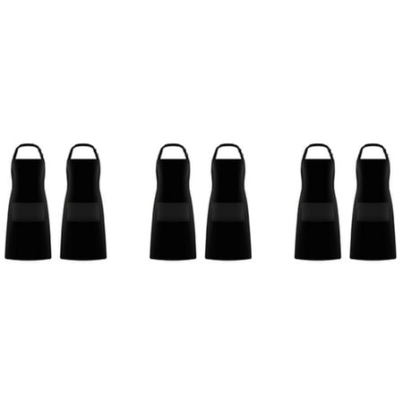 

6-Pack Black Adjustable Bib Apron Water Resistant Belt 2 Pockets Cooking Kitchen Apron for Women Men Couples