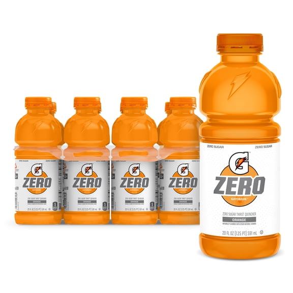 Gatorade Zero Sugar Electrolyte Sports Drink, Orange, 20 fl oz, 8 Count Bottles