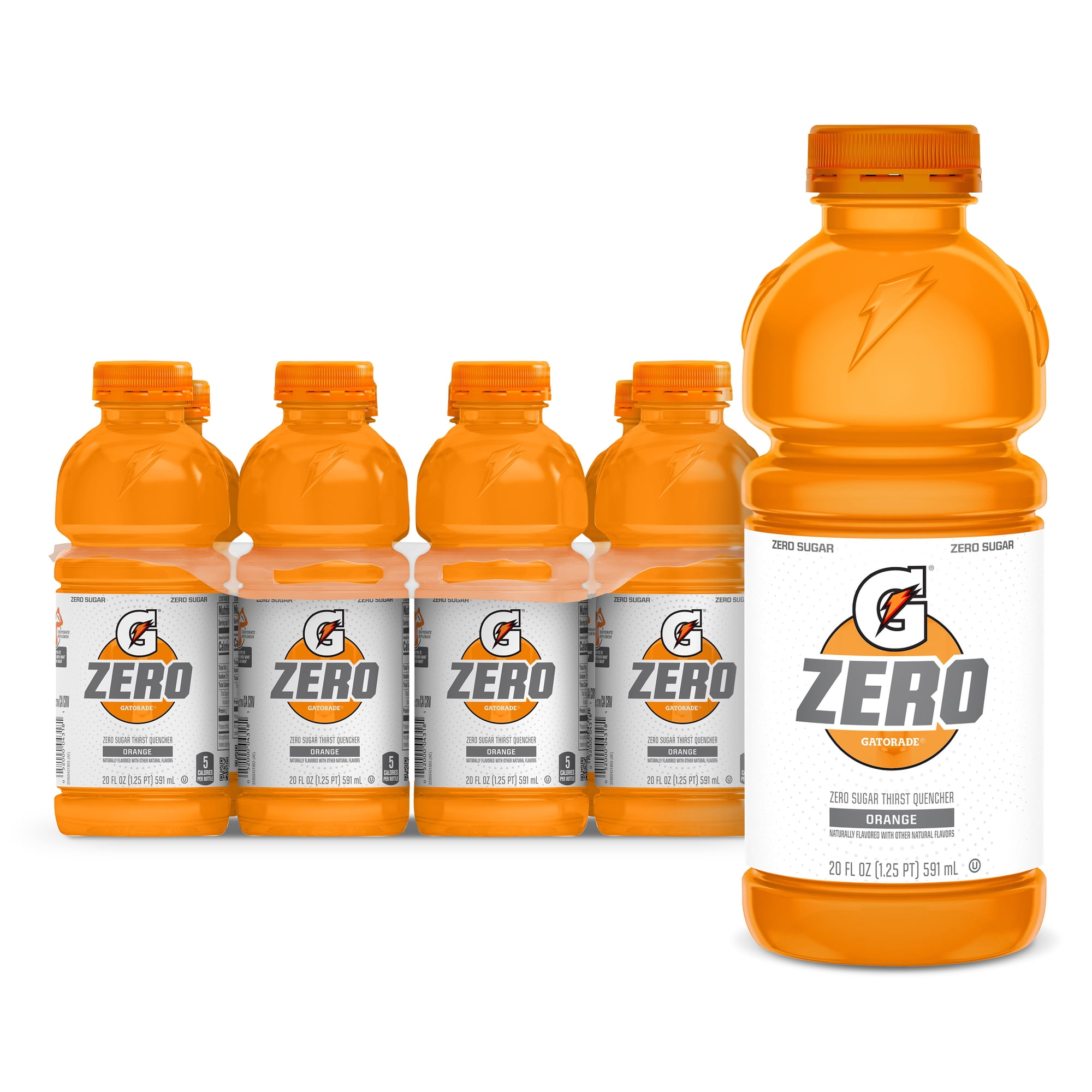 Gatorade Zero Sugar Electrolyte Sports Drink, Orange, 20 fl oz, 8 Count Bottles