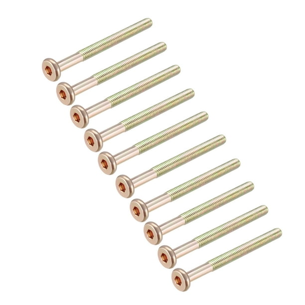 Tornillos de muebles M6x70mm con socket hexagonal, fijaciones galvanizadas, tornillos de media rosca de acero al carbono, 10 Pcs