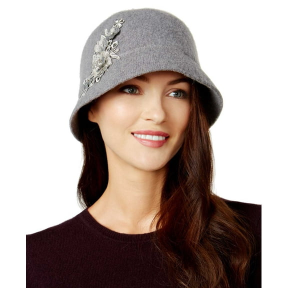 August Hat Women’s Applique Melton Cloche Hat (Grey)