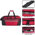 thumbnail image 4 of 40 Liter 22 Inch Duffle Bag with Reflective Stripe, Front Accessory Pocket, Velcro Handles, Dual Zipper Closure and Luggage Strap for Traveling, Commuting, Sports and Gym Equipment in Red & Black, 4 of 9