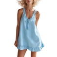 thumbnail image 2 of JOANKDMI Summer Mini Dresses for Women Casual V Neck Ruffle Strap Sleeveless Flowy Shift Sundress with Tie Front Lightweight Beach Vacation Cover Up Chic Outfits, 2 of 5
