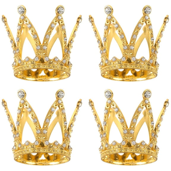 4pcs Mini Crown Cake Topper, Gorgeous Crystal Crown Cupcake Topper Girl Crown Headdress Birthday Wedding Party Flower Crystal