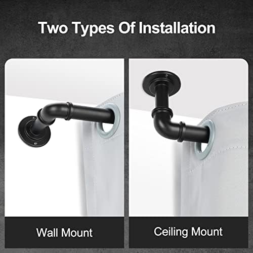 2 Pack Black Industrial Curtain Rods for Windows 48 to 84 Inch(4 to 7 Feet), 1 Inch Diameter Blackout Wrap Around Adjustable Heavy Duty Window Drapery Rods, Indoor and Outdoor