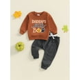 thumbnail image 2 of Suealasg 2Pcs Toddler Baby Boys Fall Halloween Outfits Clothes 6M 1T 2T 3T Toddler Boys Pumpkin Letter Print Long Sleeve Sweatshirts Long Pants, 2 of 7