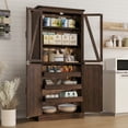 thumbnail image 2 of ChVans 71" Tall Farmhouse Kitchen Pantry with Adjustable Shelves & Pull Out Drawers, 7 Layers Pantry Storage Cabinet with Load-Bearing Steel Pipe&4 Barn Doors for Kitchen,Dining Room,Living Room, 2 of 9