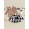 thumbnail image 2 of Wassery Infant Girls Fall Outfits Clothes 3M 6M 9M 12M Baby Girls Long Sleeve Ribbed Romper Bow Skirt Headband Set 3PCS Casual Autumn Clothing for Newborn Girls, 2 of 9