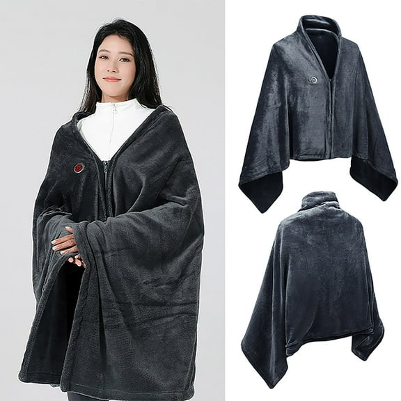 Wearable Heated Blanket Electric Throw Blanket Heated Shawl For Women Men Zip Up Heating Jacket Home Heated Body Warmer USB Coats Heated Scarf (86CM)