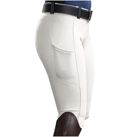 UAMVSH Womens Riding Sweatpants Slim Fit Breeches Equestrian Yoga Pants with Pockets Skinny Stretchy Outdoor Athletic Leggings(X-Large,White)