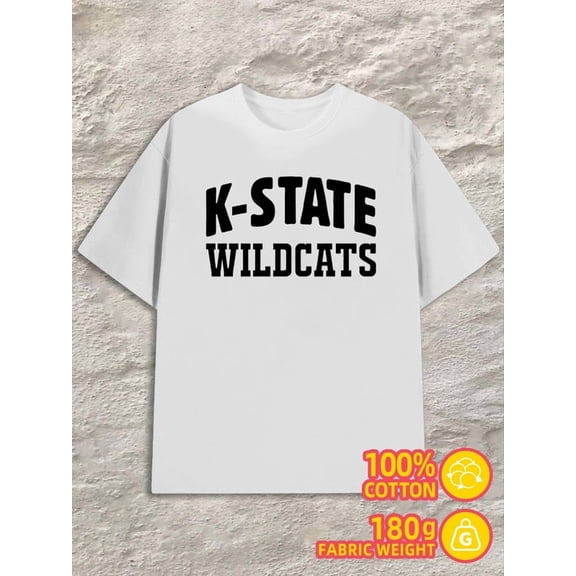 K-State Wildcats men's 180G 100% Cotton white Classic Unisex Shirt Printed tshirts Funny Unisex Shirt Graphic tshirts Trendy Unisex Shirt Graphic Tee tshirts