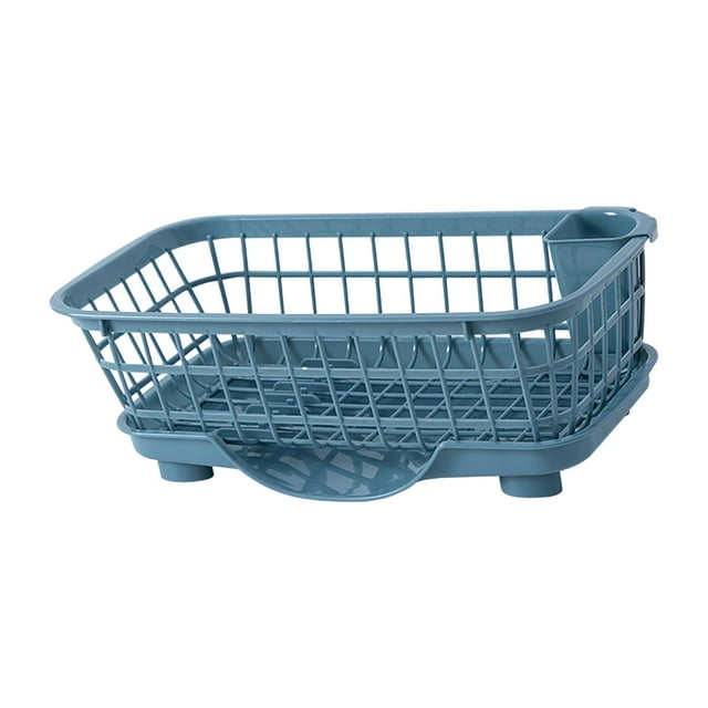 Escurridor de platos, cesta para platos, bandeja de goteo para secar, ahorra espacio en la encimera, sobre la mesa Azul