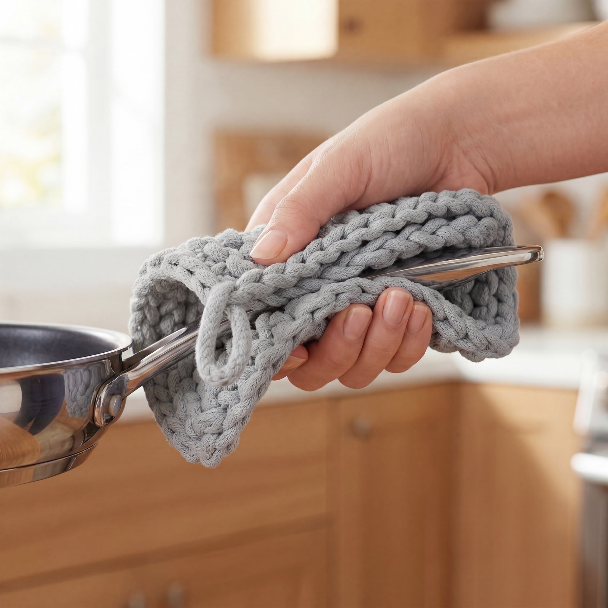 Unique Bargains Pot Holders Heat Resistant Non Slip Hot Pads Light gray 7.5*7.5in