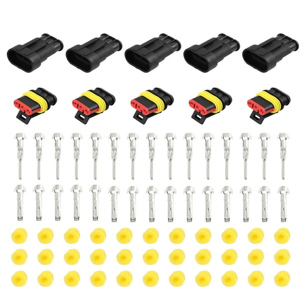 Conector eléctrico automotriz impermeable de 3 pines, terminal de 5 juegos