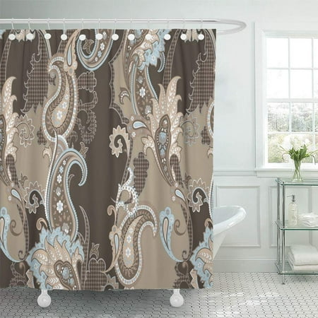 Shower Curtain Bath 66x72 Inch, Chocolate Brown And Blue Shower Curtain