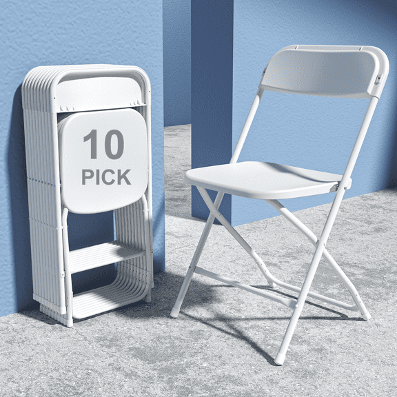 EVOKEDEN 10 Pack White Plastic Folding Chair, Plastic Foldable Chair for Indoor Outdoor Use, Portable Stackable Wedding Party Chairs
