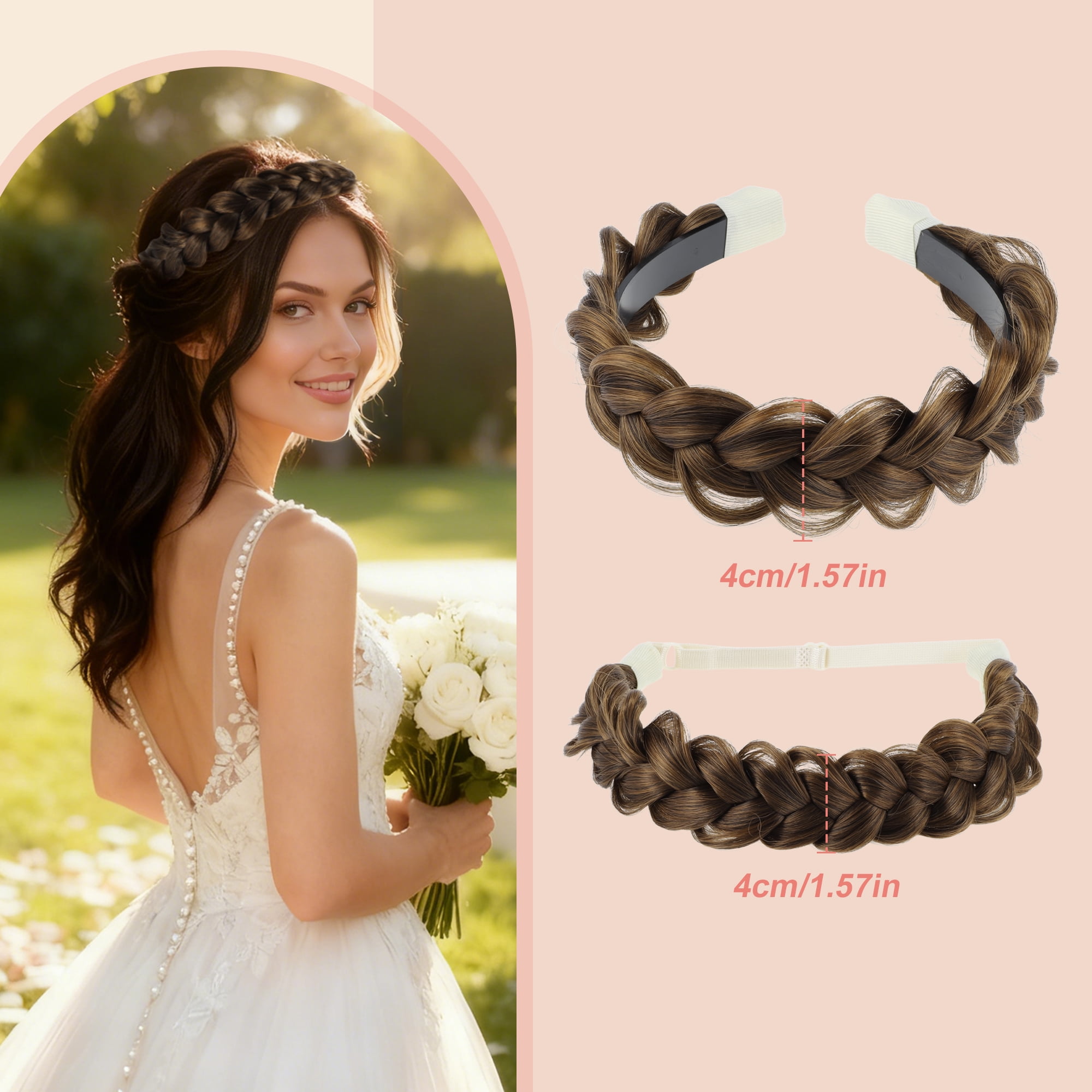 Unique Bargains Braided Hairpiece Elastic Band for Various Looks 1 Set Brown