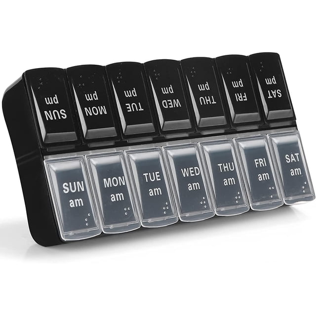 Pastillero semanal de 7 días, pastillero grande Am Pm, 2 veces al día, pastillero nocturno dos veces al día, organizador diario de medicamentos para vitaminas, pastillero Hol