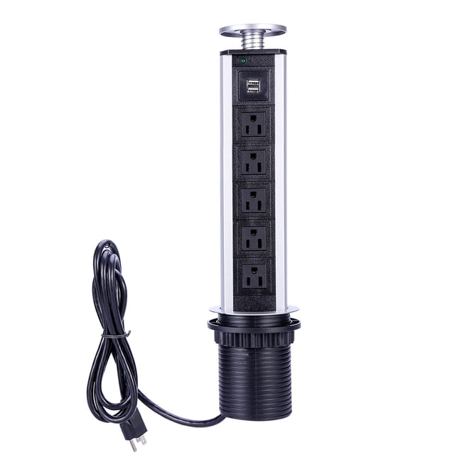 Prise de Courant pour Centre de Données Électrique, Prise de Courant de Table, Prise 5 US et 2 Ports USB, Prise Sécurisée (US Plug)
