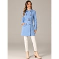 thumbnail image 3 of DARING DIVA Faux Suede Trench Coat Notched Lapel Double Breasted Jacket XS Sky Blue, 3 of 6