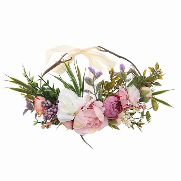 Artificial Flower Crown for Women,Adjustable Floral Crown Garland Hair Band,Fairy Flower Wreath Headband for Wedding,Photo Prop Hair Wreath