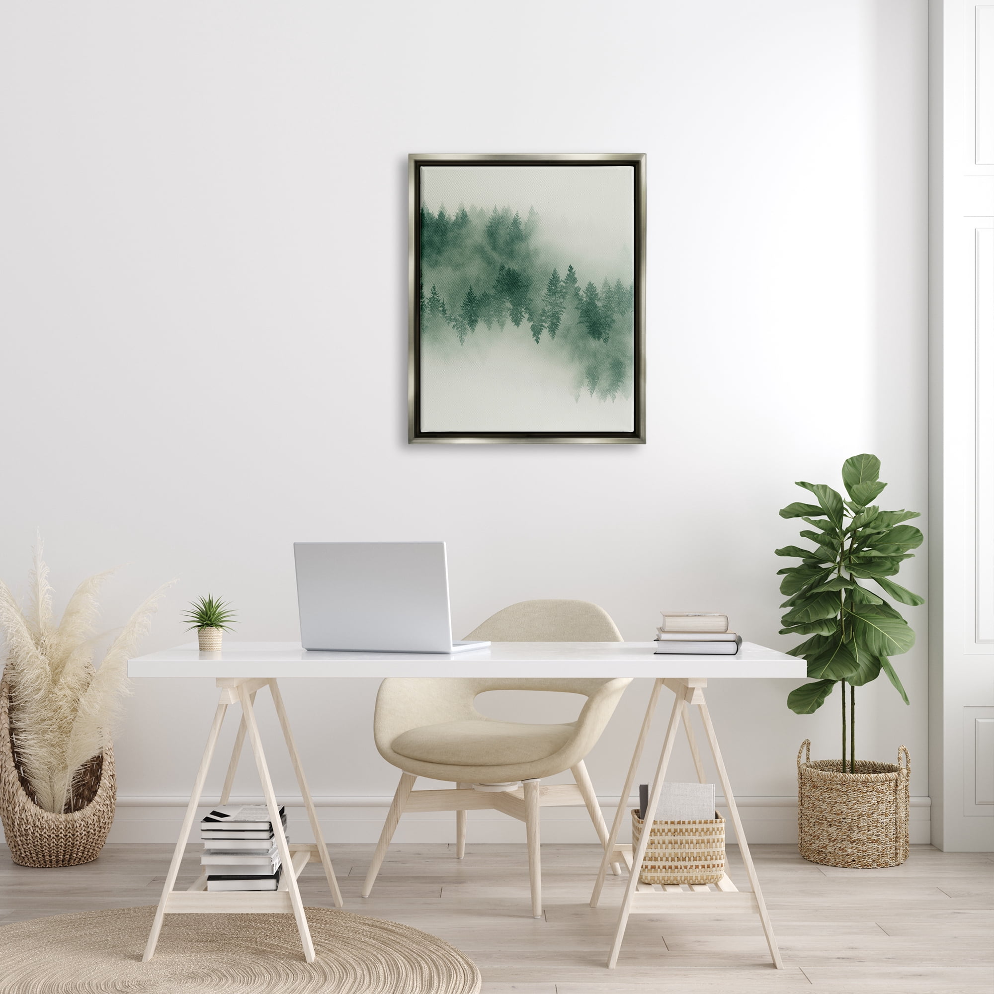 Stupell Surreal Foggy Forest Trees Landscape Painting Gray Floater Framed Art Print Wall Art