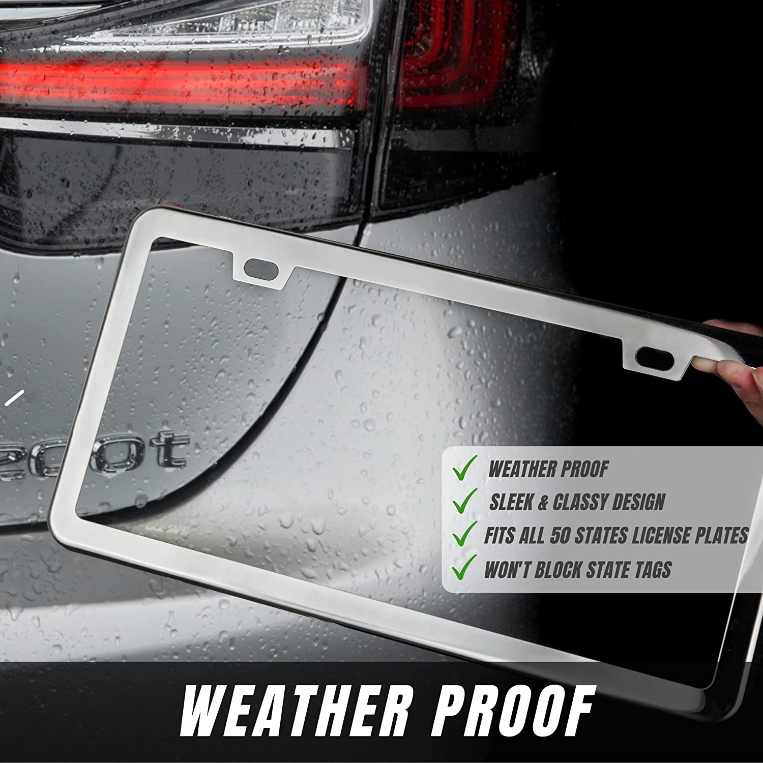 License Plate Frame,Chrome License Plate Frames, Universal Car License Plate Covers. Rust-Proof, Weather-Proof Silver Stainless Steel License Plate Holder 2PCS