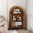 thumbnail image 4 of S-HOME Hand-Carved Arched Walnut Storage Cabinet with Open Shelf & 2 Doors, Tall Narrow Accent Cabinet for Home Décor, 4 of 12