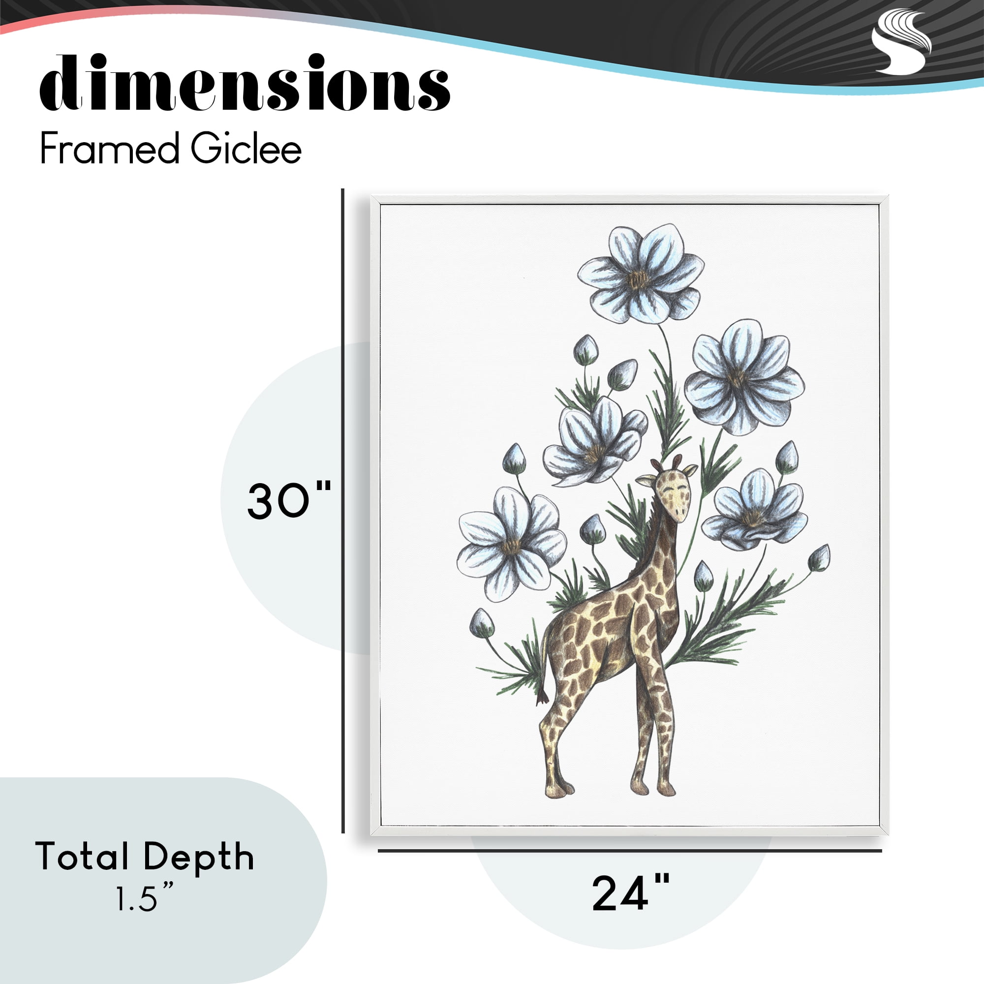 Giraffe with Flower Blossoms White Framed Giclee Art, design by Cecilia Battaini