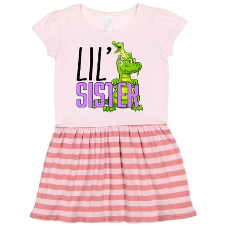 

Inktastic Lil Sister with Cute Green Alligators Gift Toddler Girl Dress