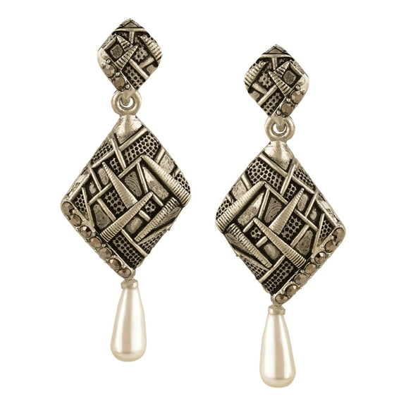 Efulgenz Boho Vintage Antique Oxidized Ethnic Gypsy Tribal Indian Bollywood Crystal Pearl Drop Dangle Earrings Jewelry Set (Style 4)