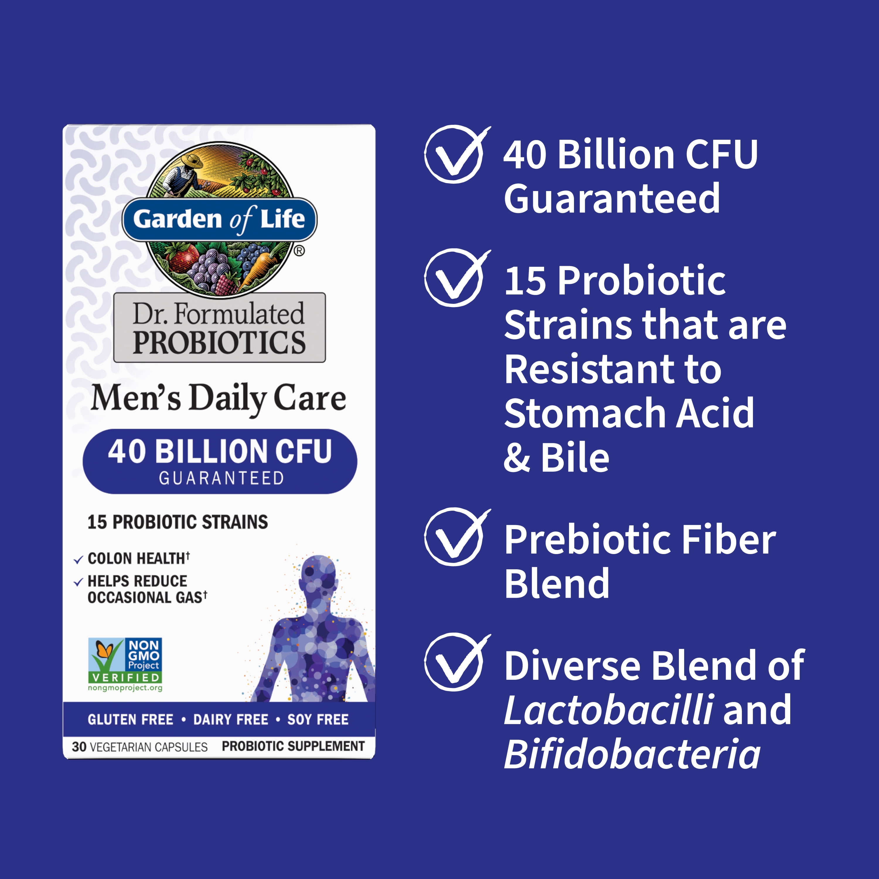 Garden of Life Dr. Formulated Men's Health Daily Care Probiotics Vitamins for Digestive Gut Health and Immune Support, 30 Count​