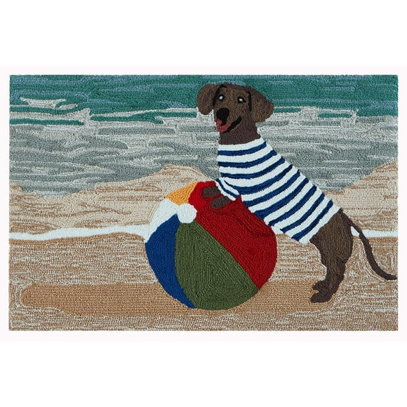 Liora Manne Frontporch Indoor Outdoor Rug - Novelty Design, Hand Hooked, Weather Resistant, UV Stabilized, Foyers, Porches, Patios & Decks, Coastal Dog, 2' x 3'