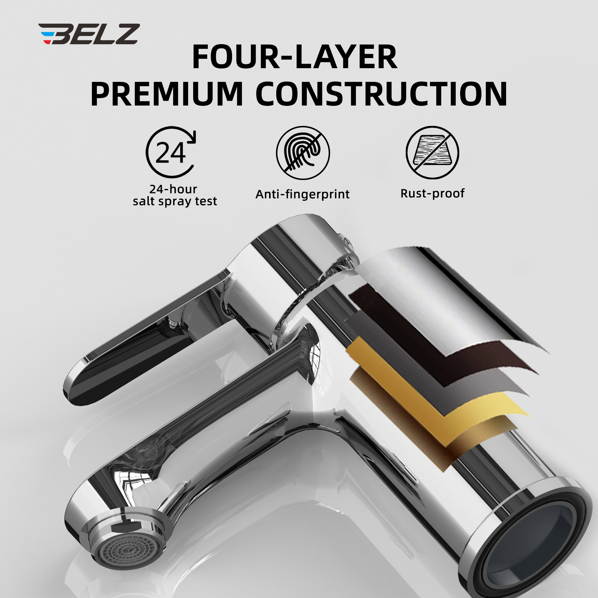 BELZ Bathroom Faucet Chrome Modern Bathroom Sink Faucet with Single Handle Suitable for 1 or 3 Holes,Supply Deck Plate and Hose