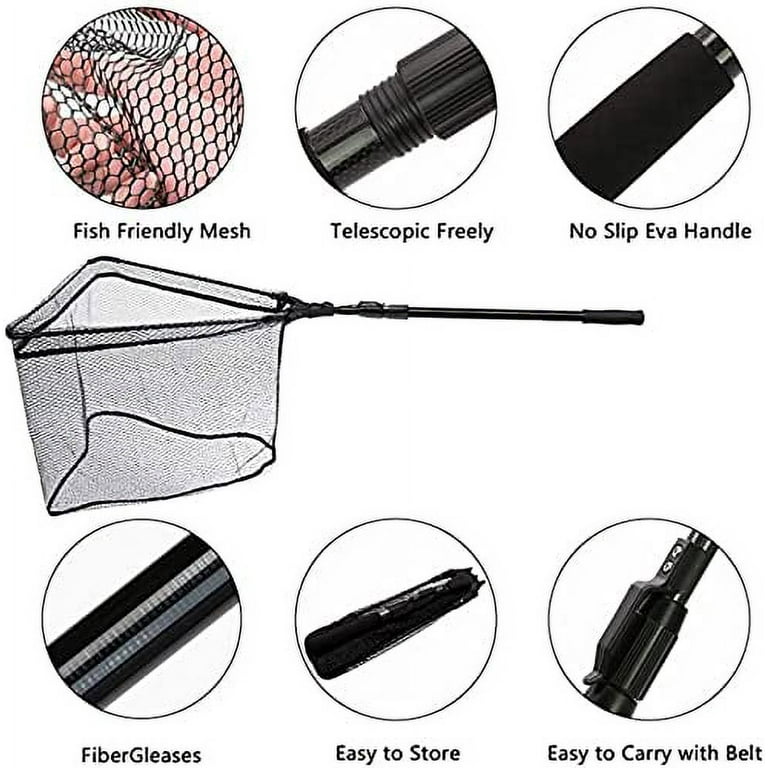 San Like Fishing Net Fish Landing Nets Collapsible Telescopic Sturdy Pole Handle for Saltwater Freshwater Extending to 36/43/71/98inches