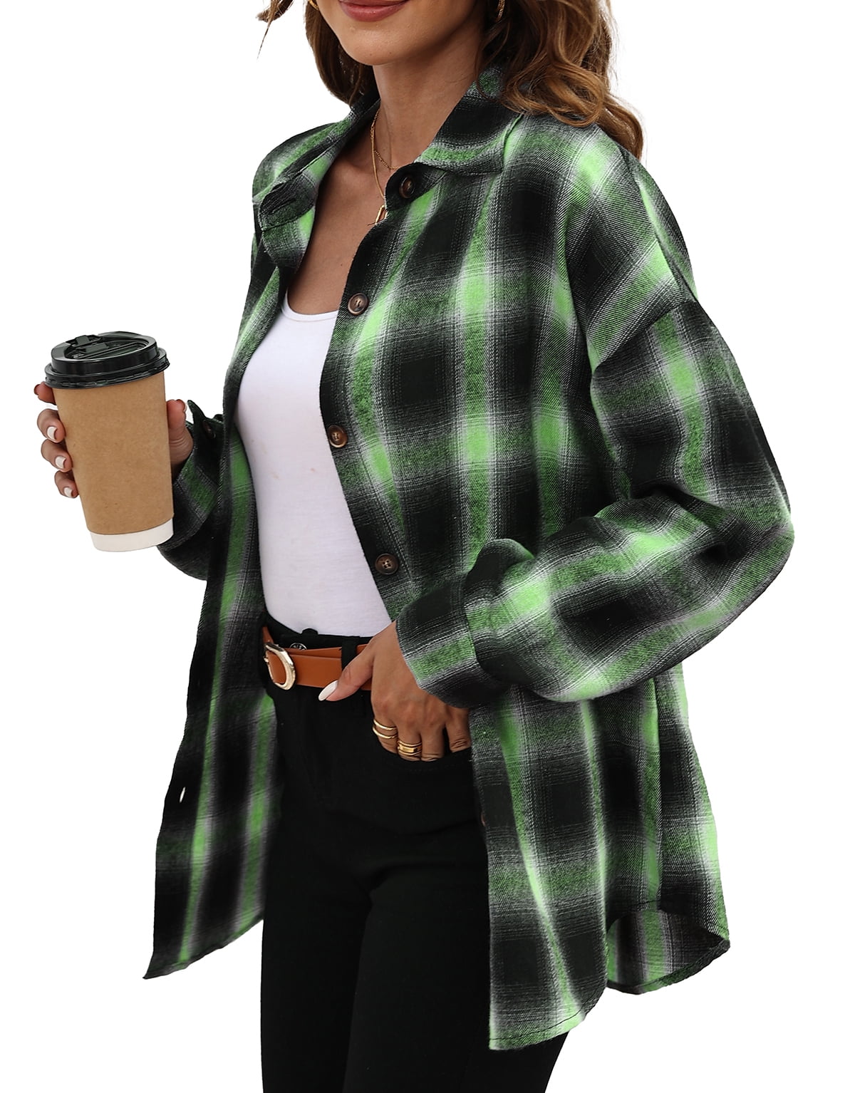 Fantaslook Plaid Flannel Shirts for Women Oversized Long Sleeve Button Down Shirts Blouses Tops