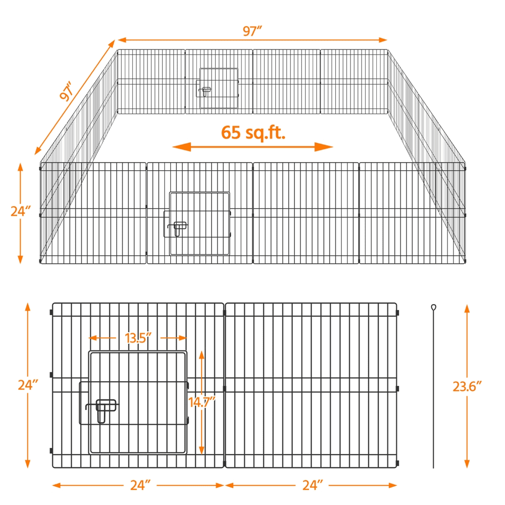 Renwick 16 Panels Foldable Pet Playpen For Puppies, Metal, Indoor & Outdoor, Black
